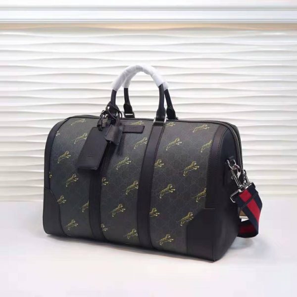 Gucci GG Men Gucci Bestiary Carry-On Duffle with Tigers in BlackGrey Soft GG Supreme (3)