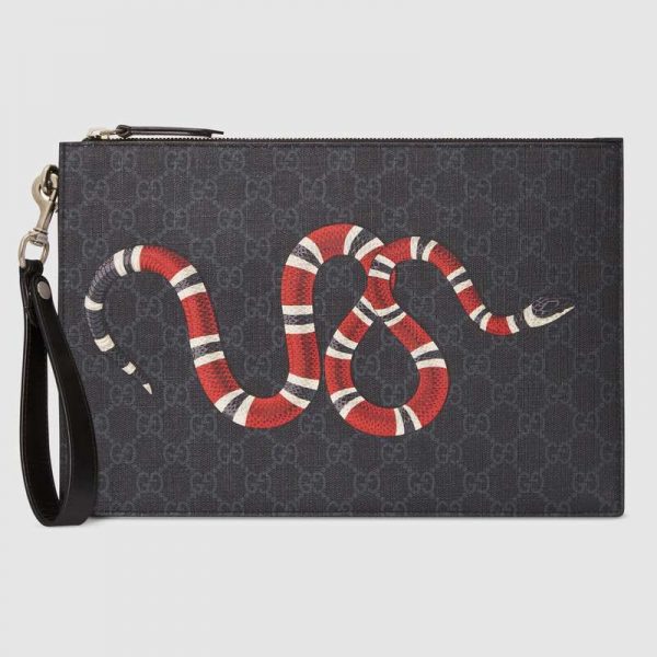 Gucci GG Men Gucci Bestiary Pouch with Kingsnake in BlackGrey GG Supreme Canvas (1)