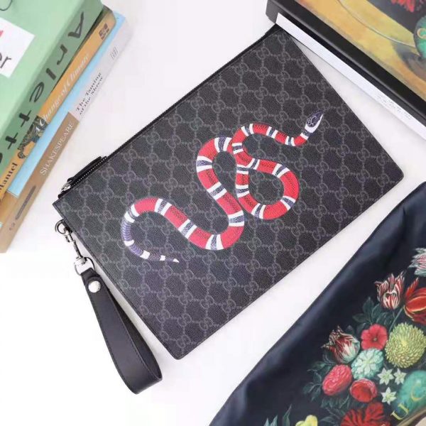 Gucci GG Men Gucci Bestiary Pouch with Kingsnake in BlackGrey GG Supreme Canvas (9)