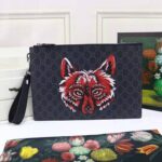 Gucci GG Men Gucci Bestiary Pouch with Wolf in Black and Grey GG Supreme Canvas - Image 2