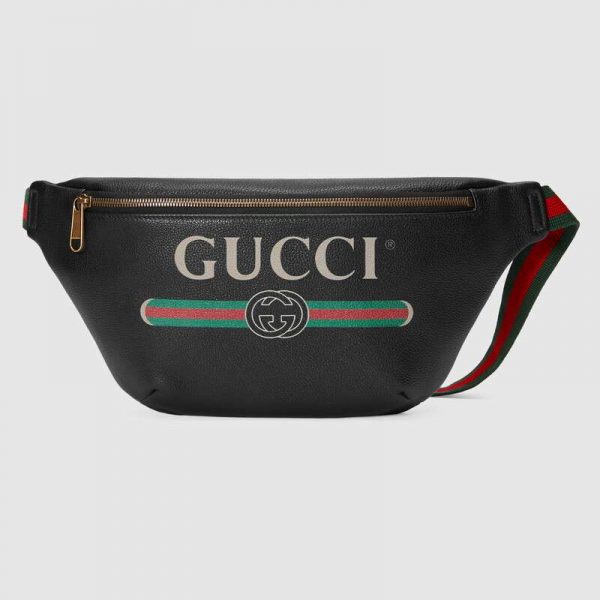 Gucci GG Men Gucci Print Leather Belt Bag in Leather with Gucci Vintage Logo-White