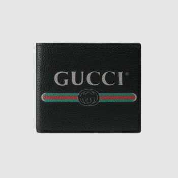 Gucci GG Men Gucci Print Leather Bi-Fold Wallet in Black Leather