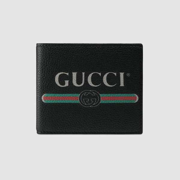 Gucci GG Men Gucci Print Leather Bi-Fold Wallet in Black Leather (1)