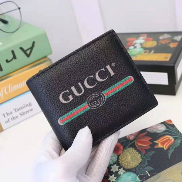 Gucci GG Men Gucci Print Leather Bi-Fold Wallet in Black Leather (2)