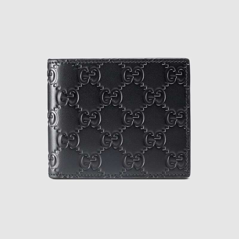 Gucci GG Men Gucci Signature Bi-Fold Wallet in Black Leather - LULUX