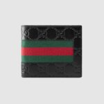 Gucci GG Herren Gucci Signature Web Geldbörse aus schwarzem Gucci Signature Leder
