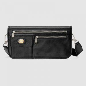 Gucci GG Men Medium Soft Leather Messenger Bag in Soft Black Leather