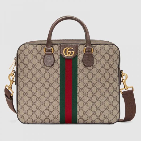 Gucci GG Men Ophidia GG Briefcase in BeigeEbony Soft GG Supreme Canvas