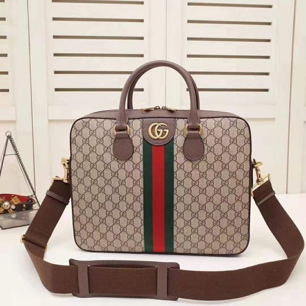 Gucci GG Men Ophidia GG Briefcase in BeigeEbony Soft GG Supreme Canvas (2)