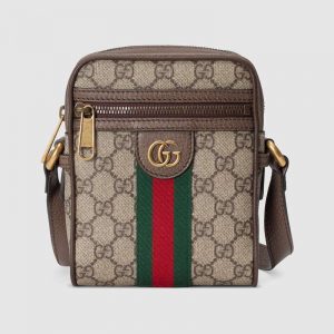 Gucci GG Men Ophidia GG Shoulder Bag in BeigeEbony GG Supreme Canvas