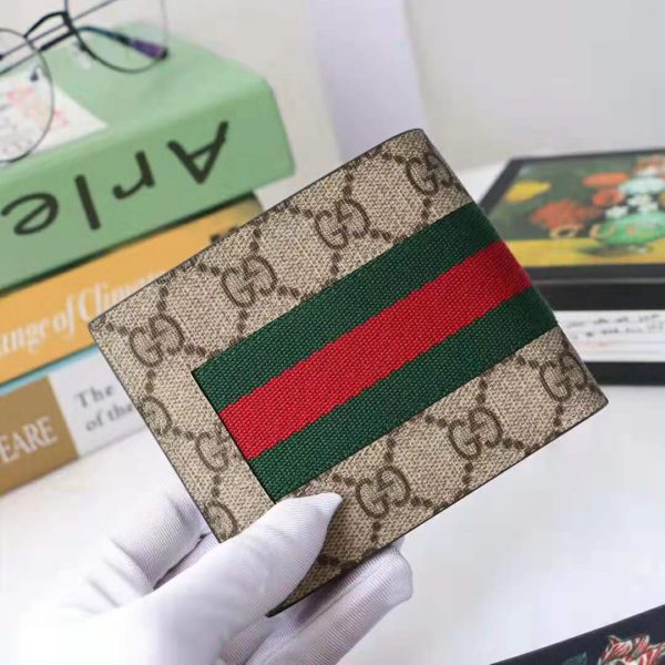 Gucci GG Men Web GG Supreme Wallet in BeigeEbony GG Supreme Canvas-Beige (3)