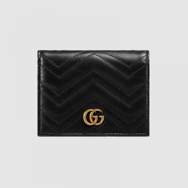 Gucci GG Unisex GG Marmont Card Case Wallet in Matelassé Chevron Leather-Black