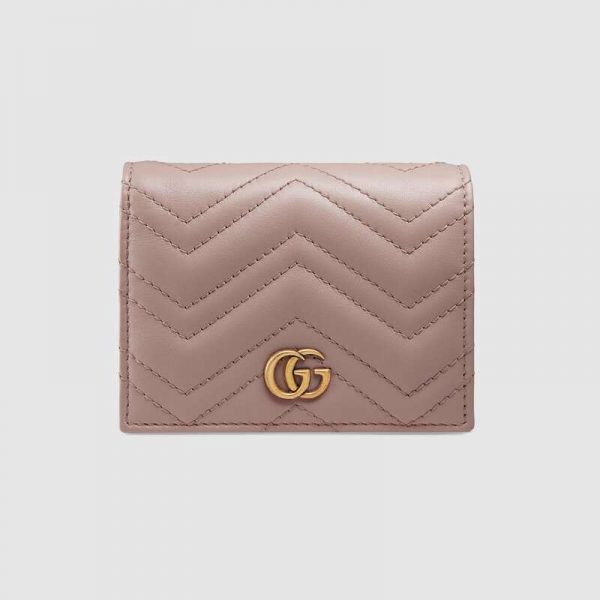 Gucci GG Unisex GG Marmont Card Case Wallet in Matelassé Chevron Leather-Pink