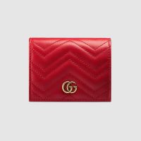 Gucci GG Unisex GG Marmont Card Case Wallet in Matelassé Chevron Leather-Red (1)