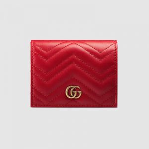 Gucci GG Unisex GG Marmont Card Case Wallet in Matelassé Chevron Leather-Red