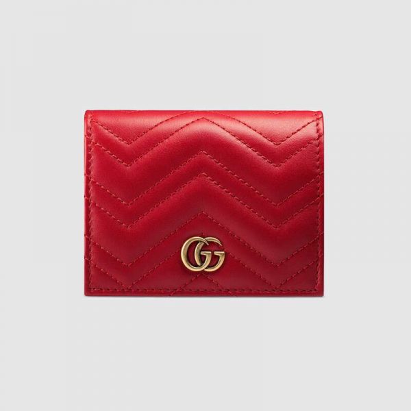 Gucci GG Unisex GG Marmont Card Case Wallet in Matelassé Chevron Leather-Red (1)