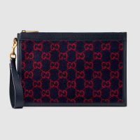 Gucci GG Unisex GG Wool Pouch in Blue and Red GG Wool (1)