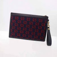 Gucci GG Unisex GG Wool Pouch in Blue and Red GG Wool (1)