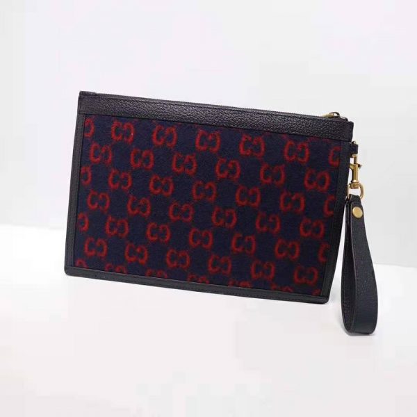 Gucci GG Unisex GG Wool Pouch in Blue and Red GG Wool (2)