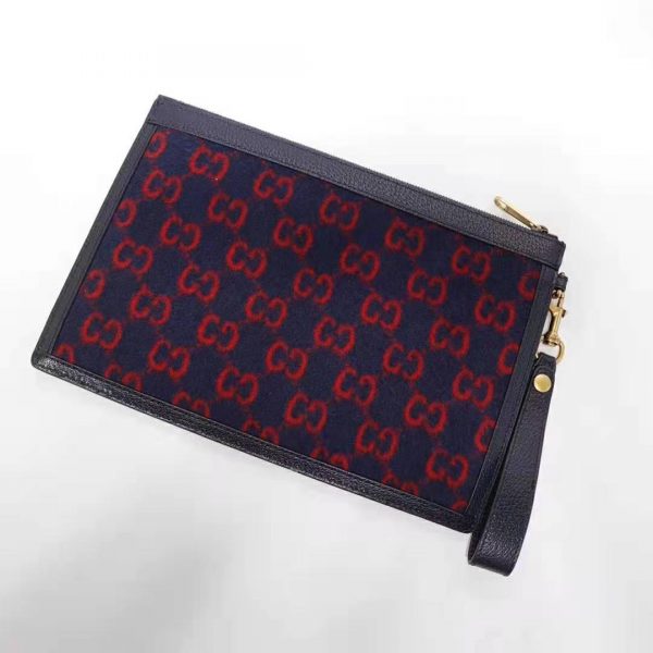 Gucci GG Unisex GG Wool Pouch in Blue and Red GG Wool (4)