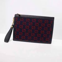 Gucci GG Unisex GG Wool Pouch in Blue and Red GG Wool (1)