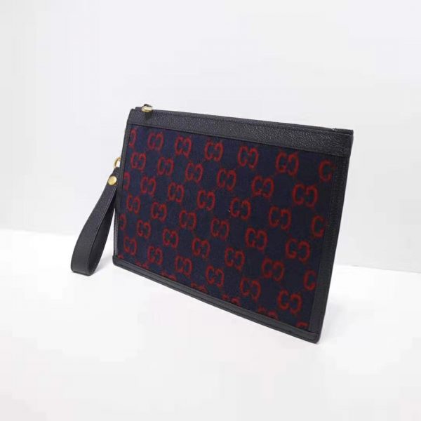 Gucci GG Unisex GG Wool Pouch in Blue and Red GG Wool (9)