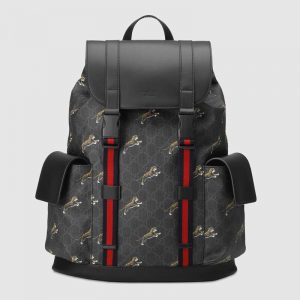 Gucci GG Unisex Gucci Bestiary Backpack with Tigers in BlackGrey Soft GG Supreme Canvas