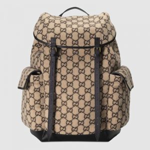 Gucci GG Unisex Large GG Wool Backpack in Wool and Leather-Beige