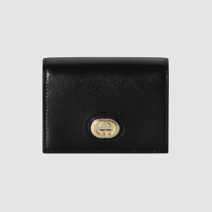 Gucci GG Unisex Leather Card Case Wallet in Textured Leather-Black