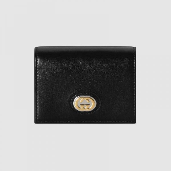 Gucci GG Unisex Leather Card Case Wallet in Textured Leather-Black