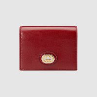 Gucci GG Unisex Leather Card Case Wallet in Textured Leather-Maroon