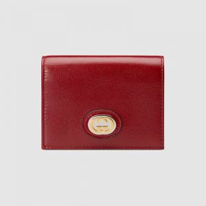 Gucci GG Unisex Leather Card Case Wallet in Textured Leather-Maroon