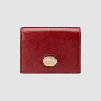 Gucci GG Unisex Leather Card Case Wallet in Textured Leather-Maroon
