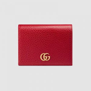 Gucci GG Unisex Leather Card Case Wallet in Textured Leather with Double G-Red