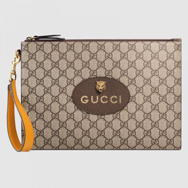 Gucci GG Unisex Neo Vintage GG Supreme Pouch in BeigeEbony GG Supreme Canvas (5)