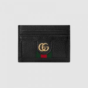 Gucci GG Unisex Ophidia Card Case in Leather with Blue and Red House Web-Black