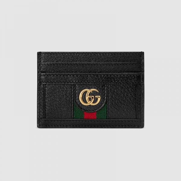 Gucci GG Unisex Ophidia Card Case in Leather with Blue and Red House Web-Black