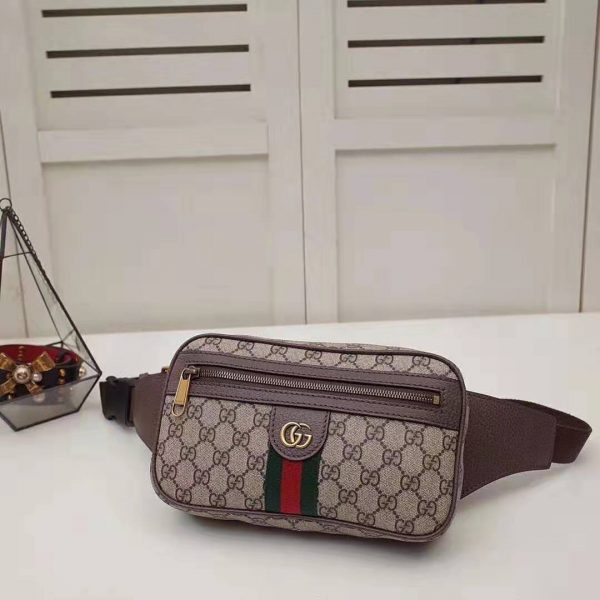 Gucci GG Unisex Ophidia GG Belt Bag in BeigeEbony Soft GG Supreme Canvas (2)
