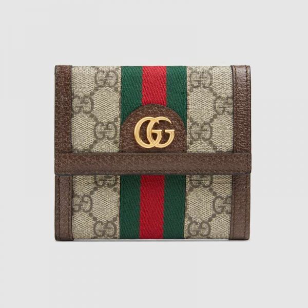 Gucci GG Unisex Ophidia GG French Flap Wallet in BeigeEbony GG Supreme Canvas (1)