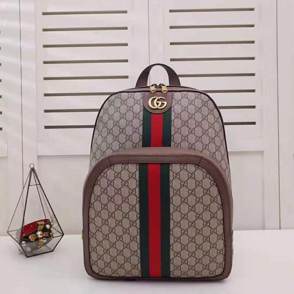 Gucci GG Unisex Ophidia GG Medium Backpack in BeigeEbony GG Supreme Canvas (2)