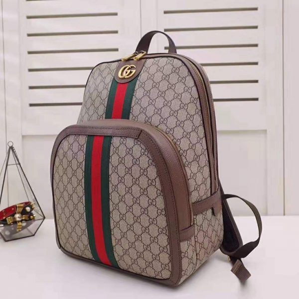 Gucci GG Unisex Ophidia GG Medium Backpack in BeigeEbony GG Supreme Canvas (6)