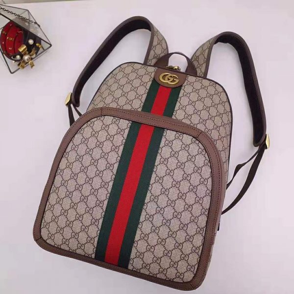 Gucci GG Unisex Ophidia GG Medium Backpack in BeigeEbony GG Supreme Canvas (7)
