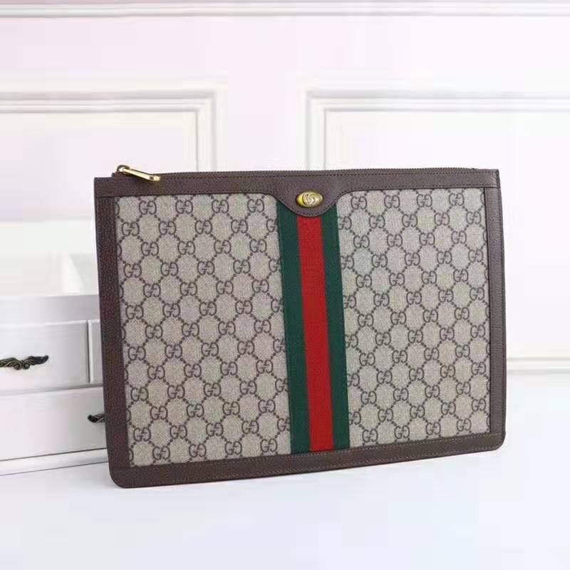 Gucci GG Unisex Ophidia GG Portfolio in Beige/Ebony GG Supreme Canvas