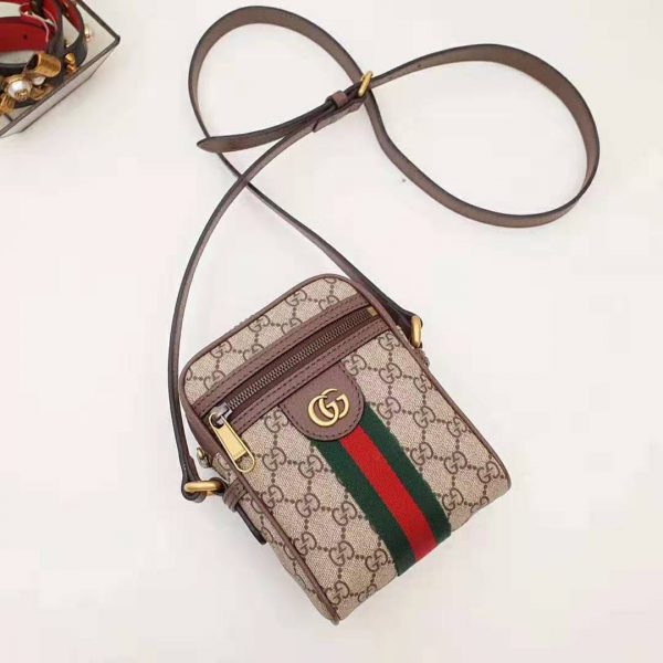 Gucci GG Unisex Ophidia GG Shoulder Bag in BeigeEbony GG Supreme Canvas (8)