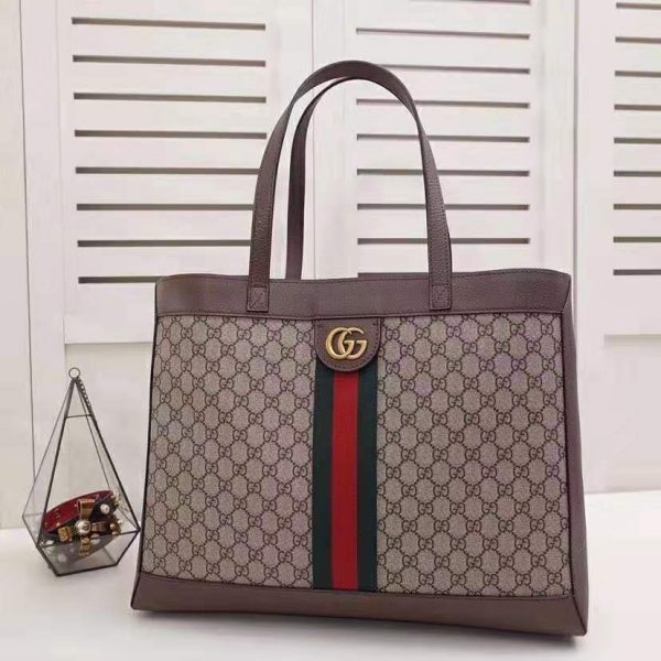 Gucci GG Unisex Ophidia GG Tote in BeigeEbony GG Supreme Canvas (4)