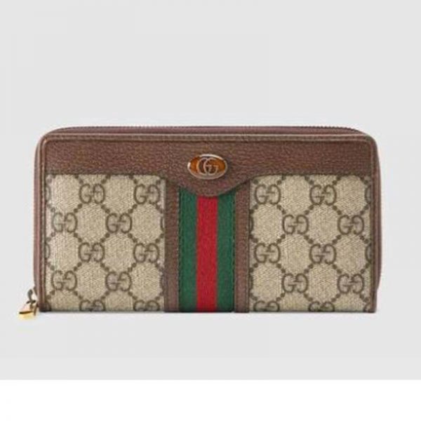 Gucci GG Unisex Ophidia GG Zip Around Wallet in BeigeEbony GG Supreme Canvas (1)