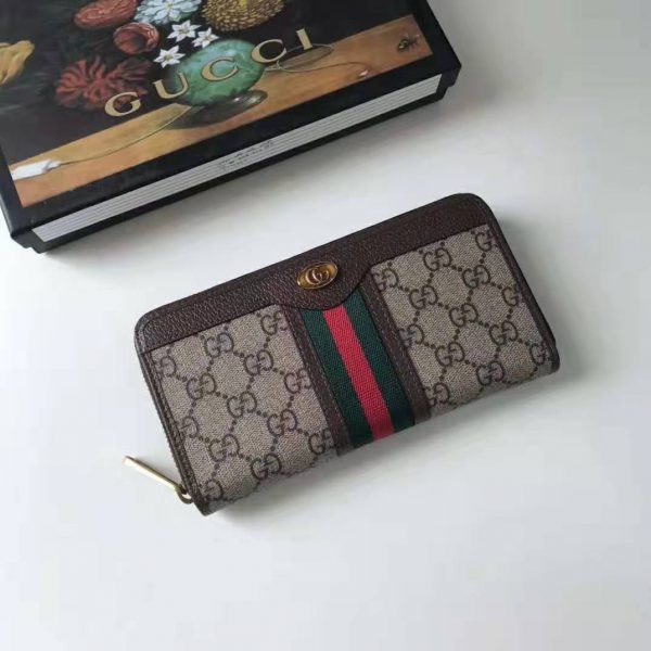 Gucci GG Unisex Ophidia GG Zip Around Wallet in BeigeEbony GG Supreme Canvas (2)