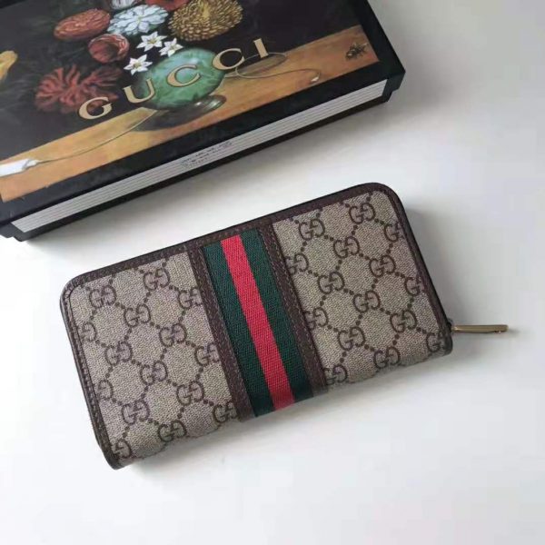 Gucci GG Unisex Ophidia GG Zip Around Wallet in BeigeEbony GG Supreme Canvas (3)