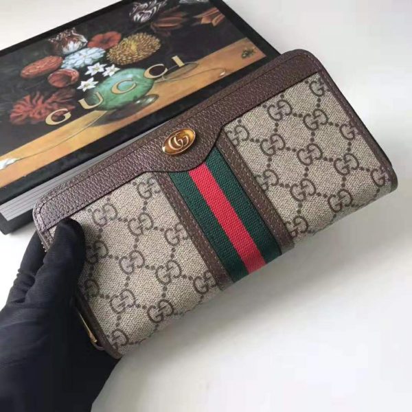 Gucci GG Unisex Ophidia GG Zip Around Wallet in BeigeEbony GG Supreme Canvas (4)