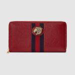 Gucci GG Unisex Rajah Zip Around Wallet in Cerise Leather with a Vintage Effect-Red